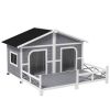 Wooden Large Dog House Outdoor Cabin Style, Elevated Pet Shelter with Porch, for Small and Medium Breed Dogs, Gray
