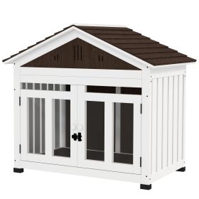 PawHut 40"L Wooden Dog House Outdoor Indoor for Small, Medium, Large Dogs, with Air Vents & Elevated Removable Floor