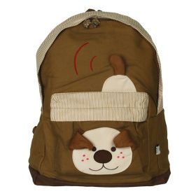 [Playing with Dog] Fabric Art School Backpack Outdoor Daypack