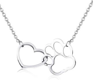 Stainless Paw Print Pendant Necklace for Women Forever Loving Heart Link Dog Paw Pendant Couple Necklace Jewelry