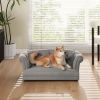 Kiki 36.5" Chesterfield Dog Sofa Bed, Medium, Uptown Gray Stain Resistant High Performance Polyester
