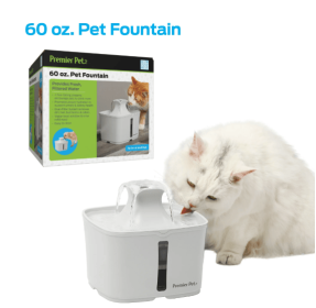 Premier Pet 60 oz. Pet Fountain- Automatic water fountain for cats & small dogs, fresh, filtered water, promotes hydration, adjustable water flow