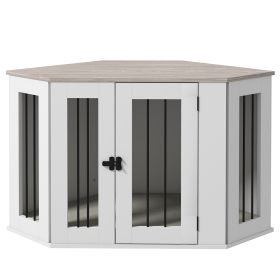 Dog Crate Furniture with Cushion, 41 Inch Corner Design Dog Crate End Table for Medium Dogs, Multi Colour
