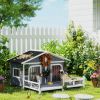 Wooden Large Dog House Outdoor Cabin Style, Elevated Pet Shelter with Porch, for Small and Medium Breed Dogs, Gray