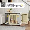 39" Dog Crate Furniture with Sliding Barn Door, Furniture Style Dog Cage End Table for Large Dogs, White