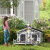 Wooden Large Dog House Outdoor Cabin Style, Elevated Pet Shelter with Porch, for Small and Medium Breed Dogs, Gray