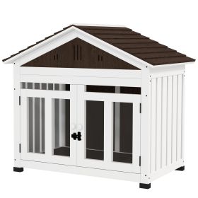 PawHut 40"L Wooden Dog House Outdoor Indoor for Small, Medium, Large Dogs, with Air Vents & Elevated Removable Floor
