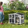 PawHut Cabin-Style Wooden Dog House for Large Dogs with Openable Roof & Giant Window, Dark Gray
