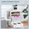 Pet Feeder Station Storage Cabinet, Dog Food Storage Container with Dog Raised Bowls, Watering Supplies, White
