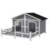 Wooden Large Dog House Outdoor Cabin Style, Elevated Pet Shelter with Porch, for Small and Medium Breed Dogs, Gray
