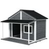 PawHut Outdoor Dog House Cabin Style for Medium/Large Dogs, Wooden Raised Pet Kennel with Asphalt Roof,Loading 53 lbs., Gray