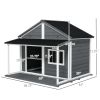 PawHut Outdoor Dog House Cabin Style for Medium/Large Dogs, Wooden Raised Pet Kennel with Asphalt Roof,Loading 53 lbs., Gray