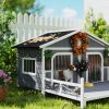 Wooden Large Dog House Outdoor Cabin Style, Elevated Pet Shelter with Porch, for Small and Medium Breed Dogs, Gray