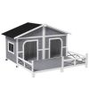 Wooden Large Dog House Outdoor Cabin Style, Elevated Pet Shelter with Porch, for Small and Medium Breed Dogs, Gray