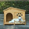 48" Wooden Dog House Outdoor with Porch, Dog Kennel with Water-Resistant Asphalt Roof and Fencing,Indoor & Outdoor Dog Crate with Paw Print, Medium