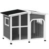 PawHut Cabin-Style Wooden Dog House for Large Dogs with Openable Roof & Giant Window, Dark Gray