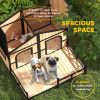 59"x64"x39" Wood Dog House Outdoor Cabin-Style Elevated Pet Shelter with Porch Deck, Beige