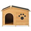 48" Wooden Dog House Outdoor with Porch, Dog Kennel with Water-Resistant Asphalt Roof and Fencing,Indoor & Outdoor Dog Crate with Paw Print, Medium