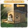 48" Wooden Dog House Outdoor with Porch, Dog Kennel with Water-Resistant Asphalt Roof and Fencing,Indoor & Outdoor Dog Crate with Paw Print, Medium