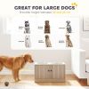 Elevated Dog Bowls with Storage Cabinet, 2 Stainless Steel Bowls, Slow Feeder, Dog Feeding Station for Large Dogs, Oak