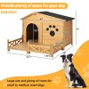 48" Wooden Dog House Outdoor with Porch, Dog Kennel with Water-Resistant Asphalt Roof and Fencing,Indoor & Outdoor Dog Crate with Paw Print, Medium