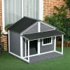 PawHut Outdoor Dog House Cabin Style for Medium/Large Dogs, Wooden Raised Pet Kennel with Asphalt Roof,Loading 53 lbs., Gray