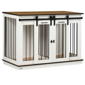 47in Dog Crate Furniture with Divider Panel, Wooden Dog Kennel TV Stand for Large Breeds, Pet House Side Table for 2 Small Breeds with 2 Rooms Design