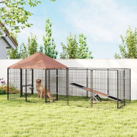 Large Outdoor Dog Kennel with Rotating & Adjustable Height Bowls (Option: Coffee-1160x740x270 mm)