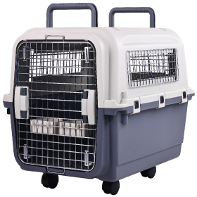 Only Supports Self Pickup  Plastic Dog Kennel, Pet Transport, Rolling Plastic Airline Approved Wire Door Travelling Dog Crate, Small-Medium-Large (Option: Medium)