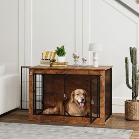 39" Dog Crate Furniture with Flip-up Top Opening (Option: Rustic Brown-1120x735x130 mm)