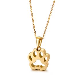 Mori Style Simple Cute Pet Paw Print Pendant Stainless Steel Necklace (Color: Gold)