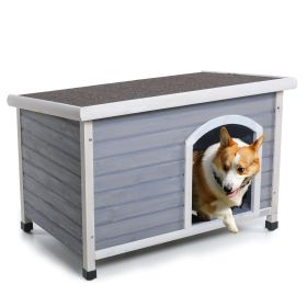 Medium Wooden Outdoor Dog House, Waterproof Roof, Elevated Floor, Adjustable Plastic Feet, Grey (Color: as Pic)