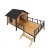 Unique All-Around Iron Frame,Outdoor Large Wooden Cabin House Style Wooden Dog Kennel with Porch