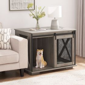Farmhouse Dog Cage Crate Furniture with Sliding Barn Door (Color: as Pic)